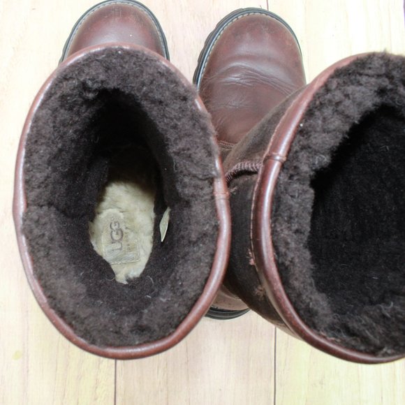 Ugg Brooks Brown Suede Leather Sheepskin Mid Calf Winter Boots Size US 5 - Picture 6 of 10